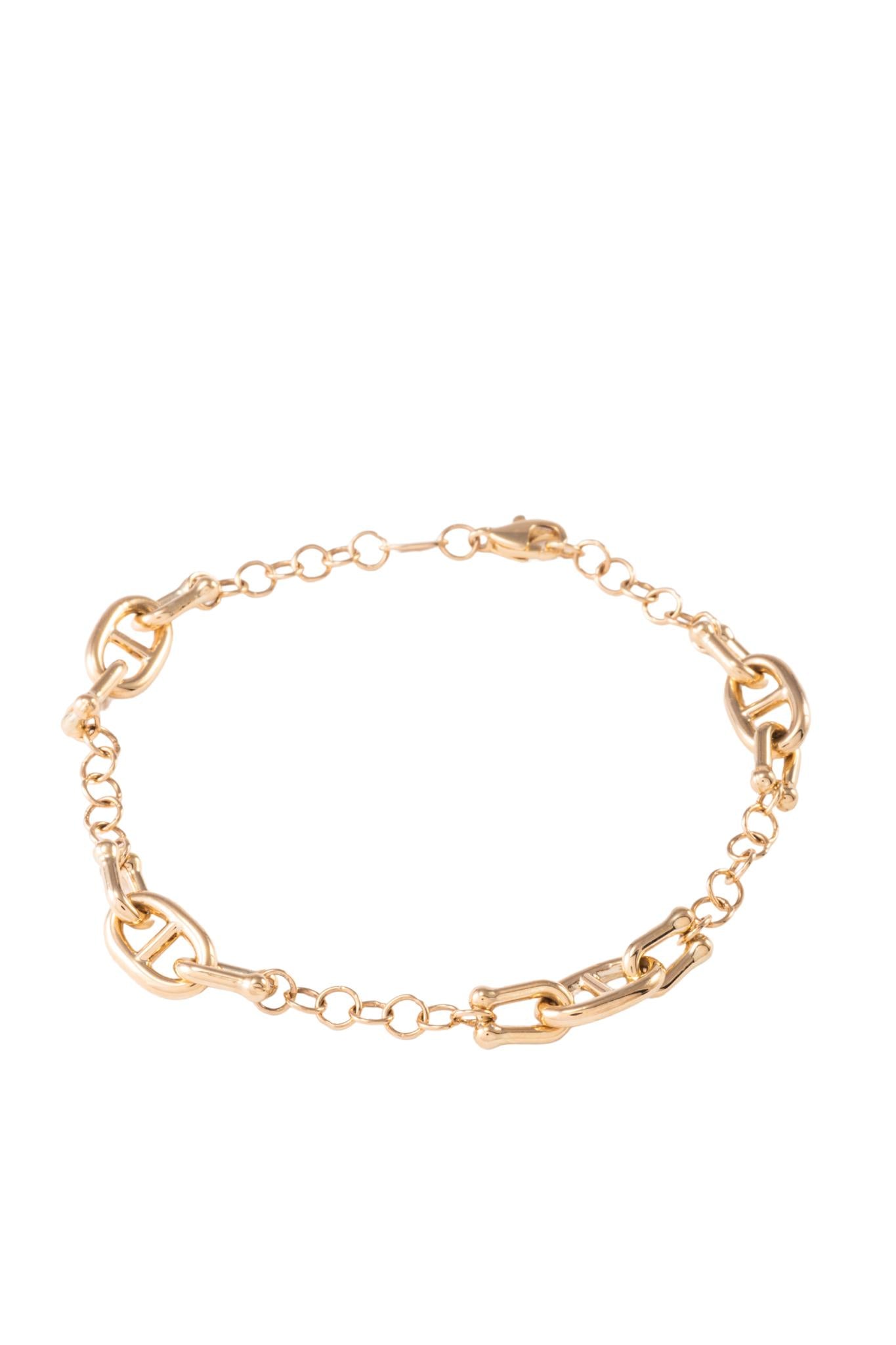 Pulsera de oro sólido en 10 kilates con dijes de eslabones tiffany variados intercalados..png