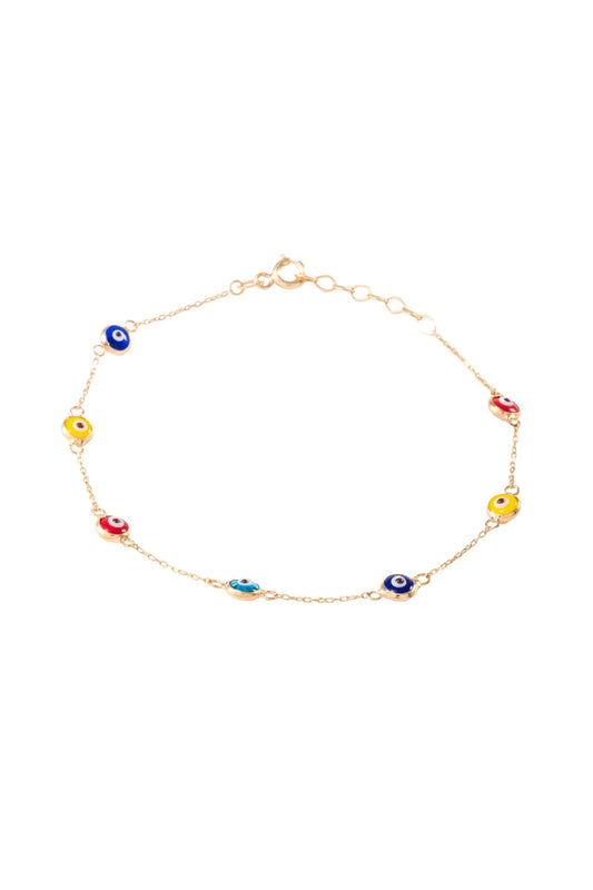 Pulsera de oro sólido en 10 kilates con dijes de ojos de colores biselados..png