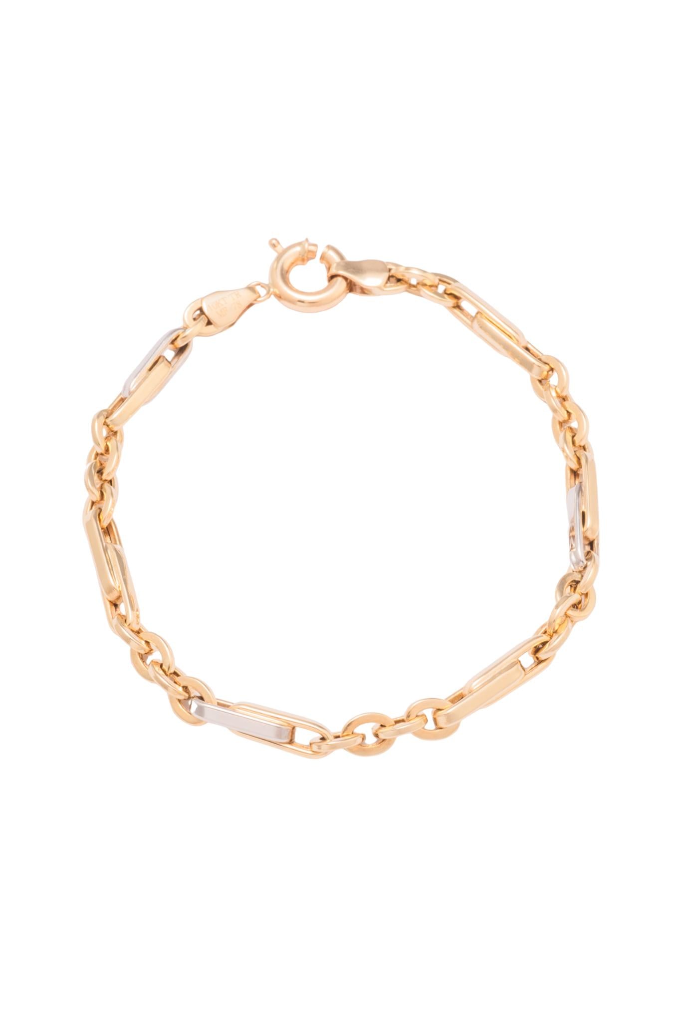 Pulsera de oro sólido en 10 kilates con dos eslabones ovalados combinados y cadenas circulares.png