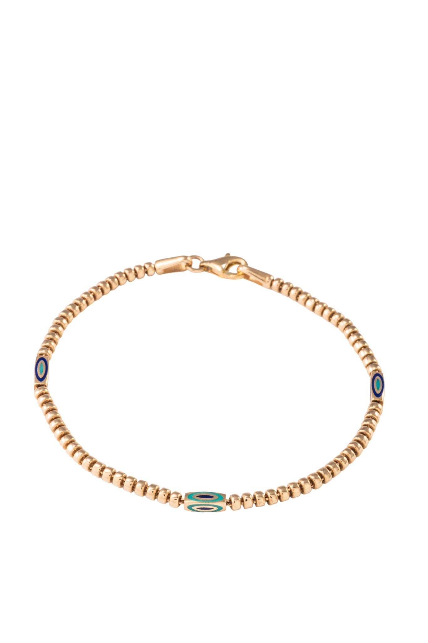 Pulsera de oro sólido en 10 kilates con eslabón cilindrico liso y eslabón con ojo esmaltado intercalados..png