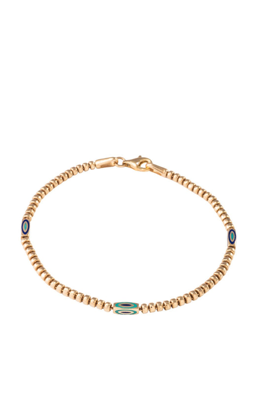 Pulsera de oro sólido en 10 kilates con eslabón cilindrico liso y eslabón con ojo esmaltado intercalados..png