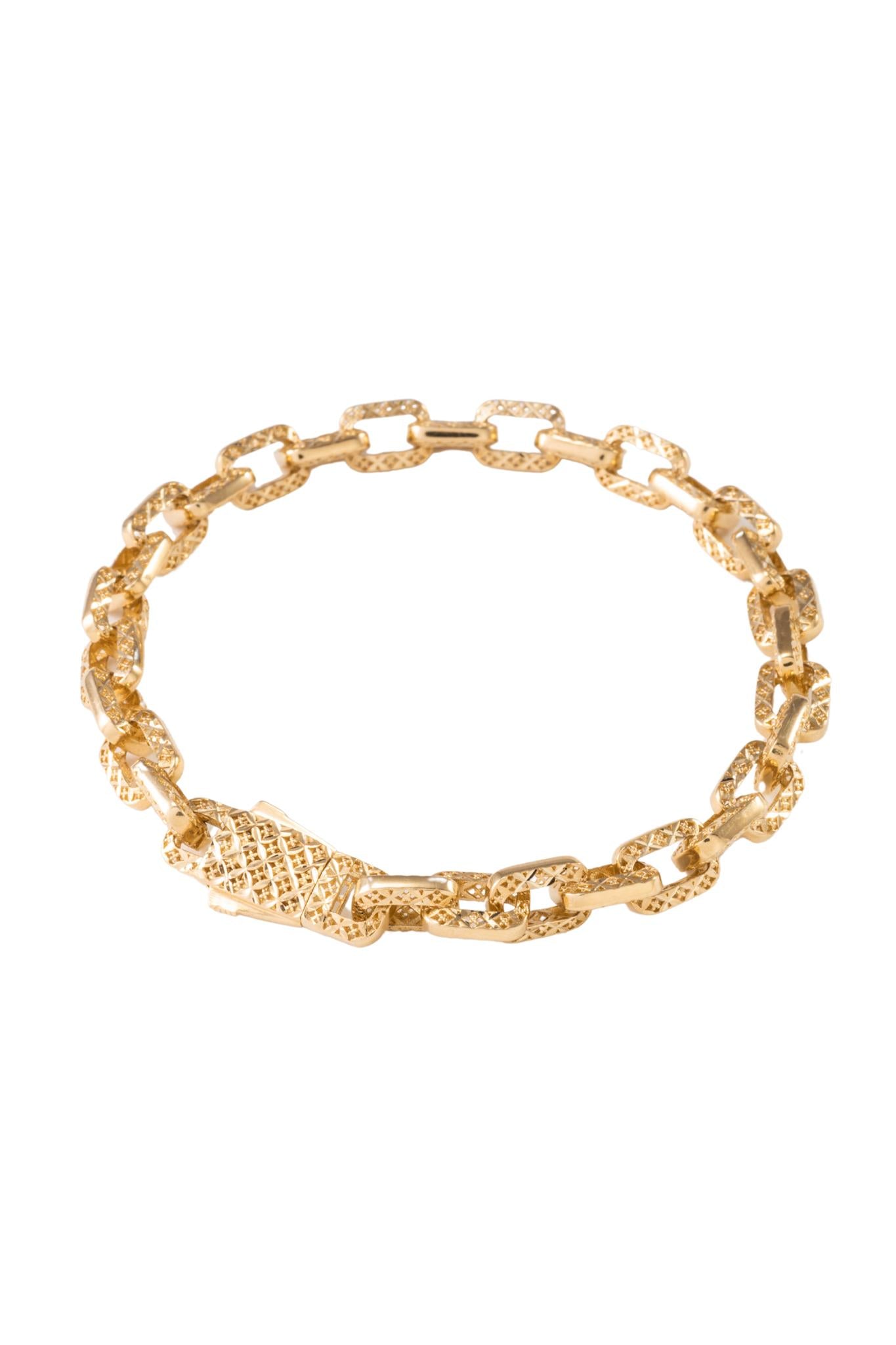 Pulsera de oro sólido en 10 kilates con eslabón cuadrado inflado diamantado mandalas..png