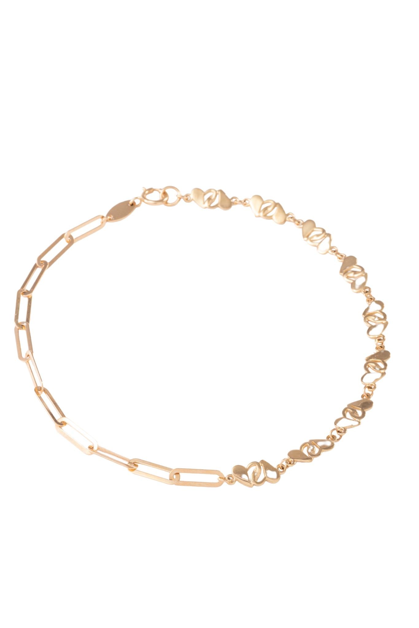 Pulsera de oro sólido en 10 kilates con eslabón mitad rectangular y mitad eslabón de corazones enlazados..png