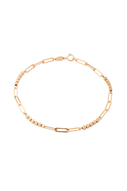 Pulsera de oro sólido en 10 kilates con eslabón placa rectangular y bolitas aplanadas lisas..png