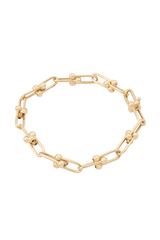 Pulsera de oro sólido en 10 kilates con eslabones en U y bolitas lisas enlazados..png