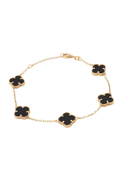Pulsera de oro sólido en 10 kilates con flores de cuatro pétalos negros grande..png