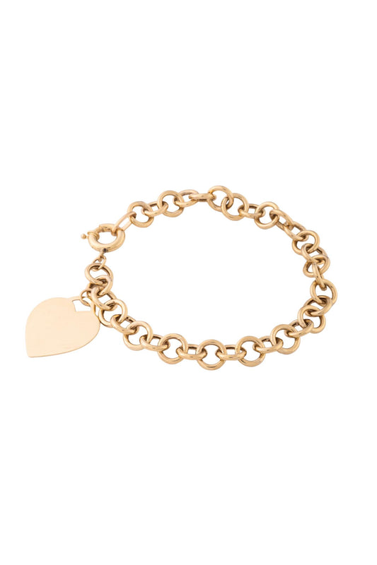 Pulsera de oro sólido en 10 kilates con tejido circular tubular y dije de corazón placa lisa..png