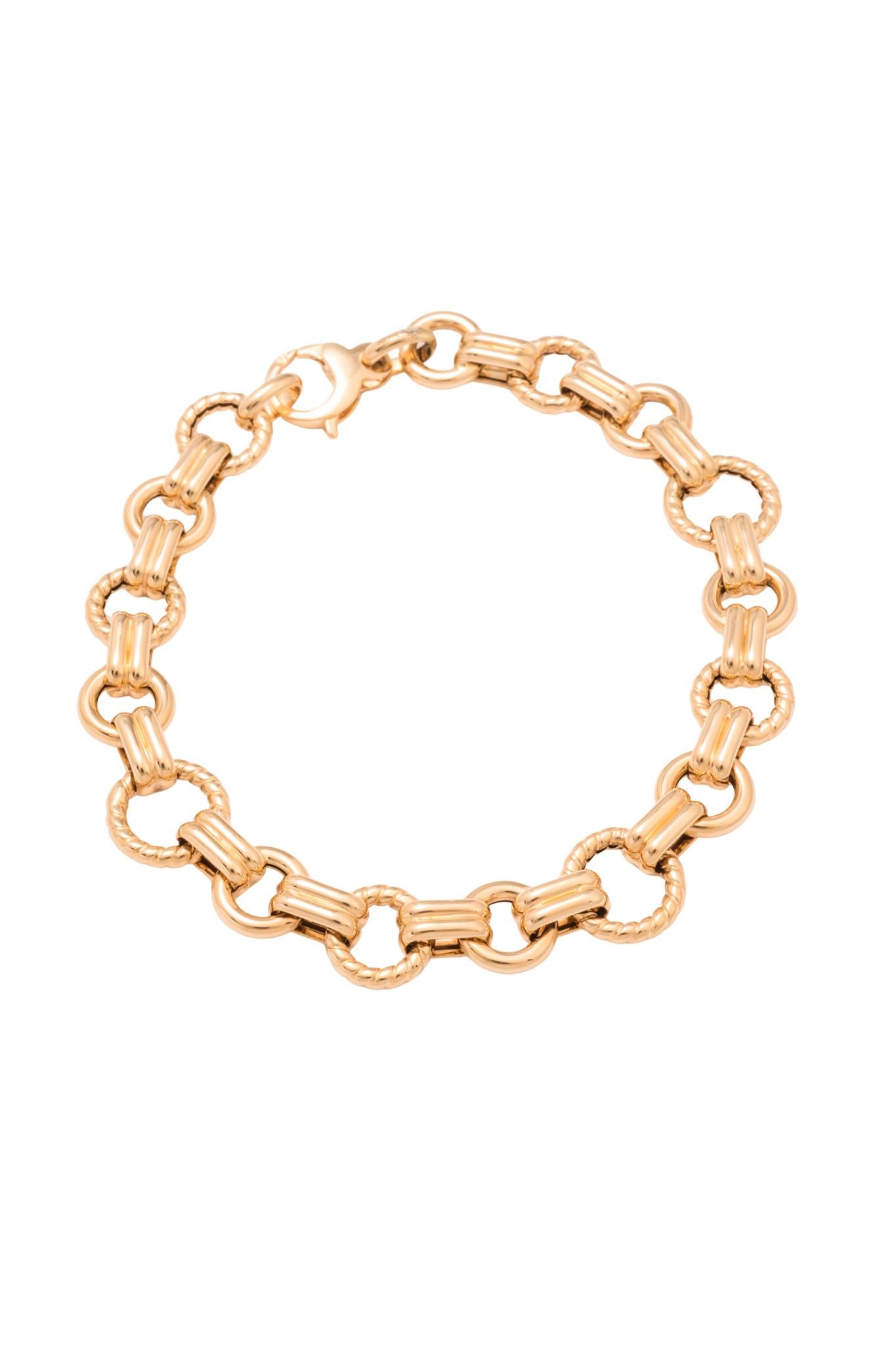 Pulsera de oro sólido en 14 kilates con aros lisos y de cuerda con enlace de doble línea lisa..png