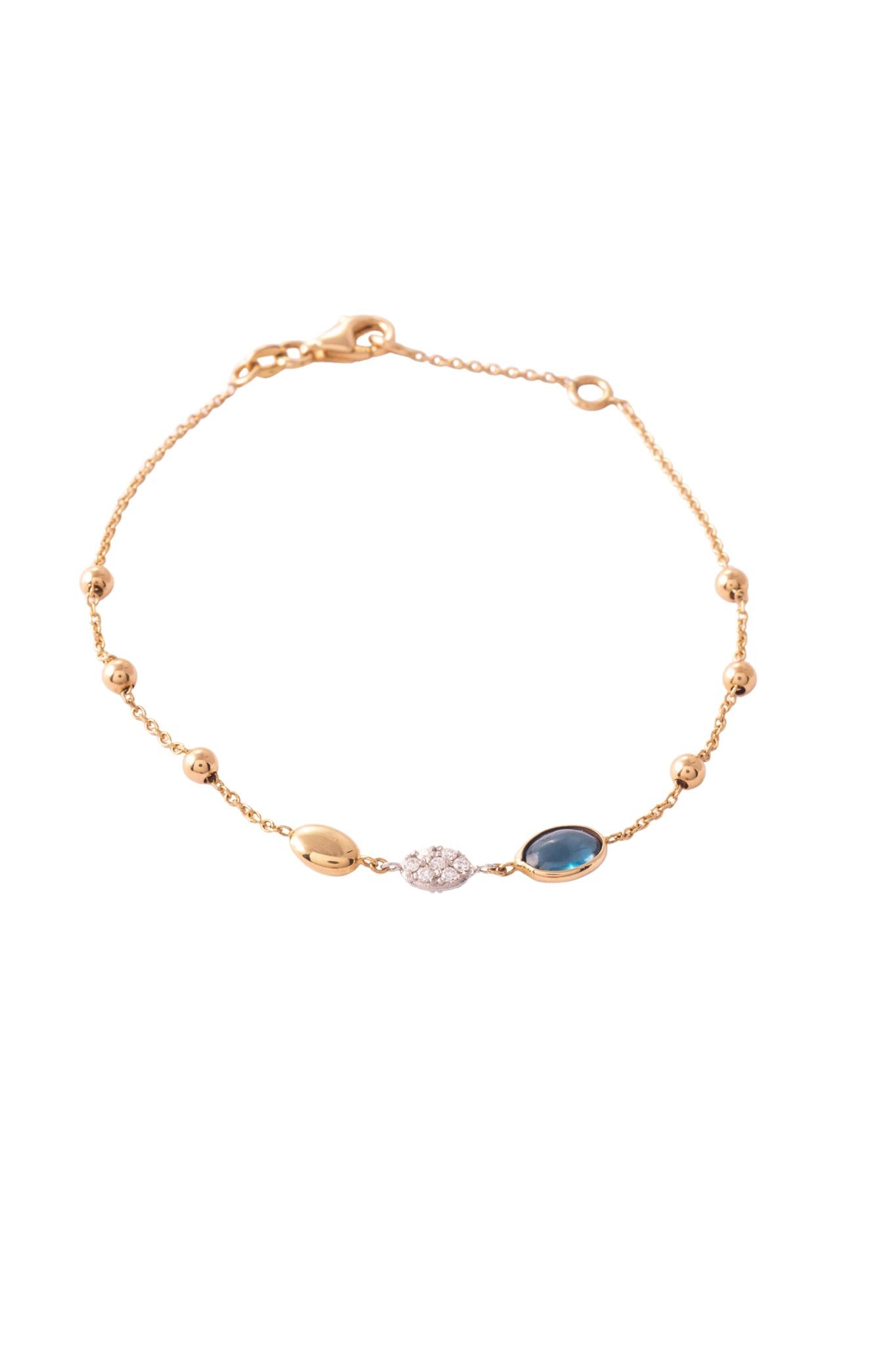 Pulsera de oro sólido en 14 kilates con piedra iolita, semilla de diamantes de 0.14 ct montados en oro blanco y detalles de bolitas lisas en oro amarillo..png