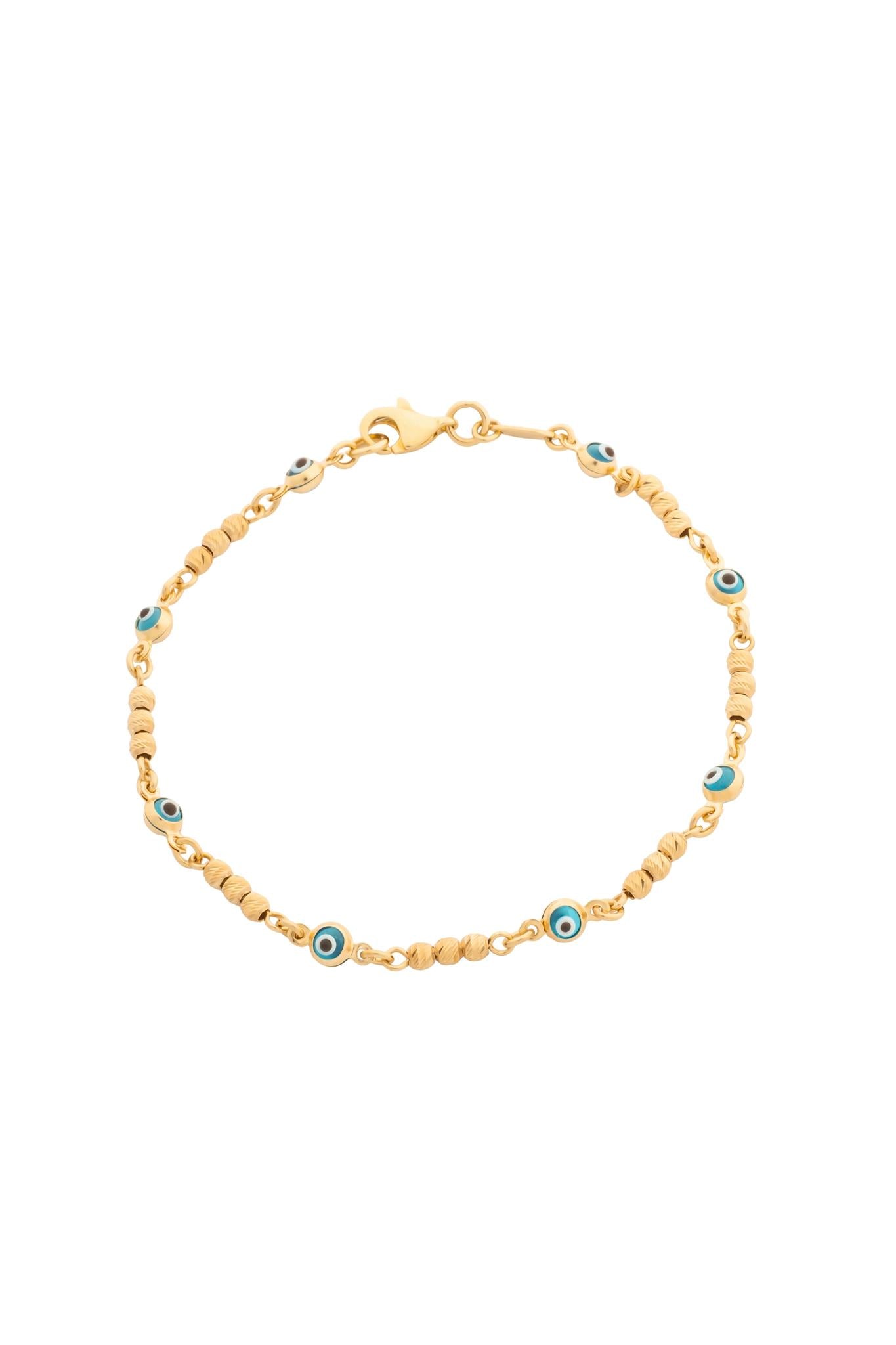 Pulsera en 10 kilates con bolitas diamantadas y ojo azul.png