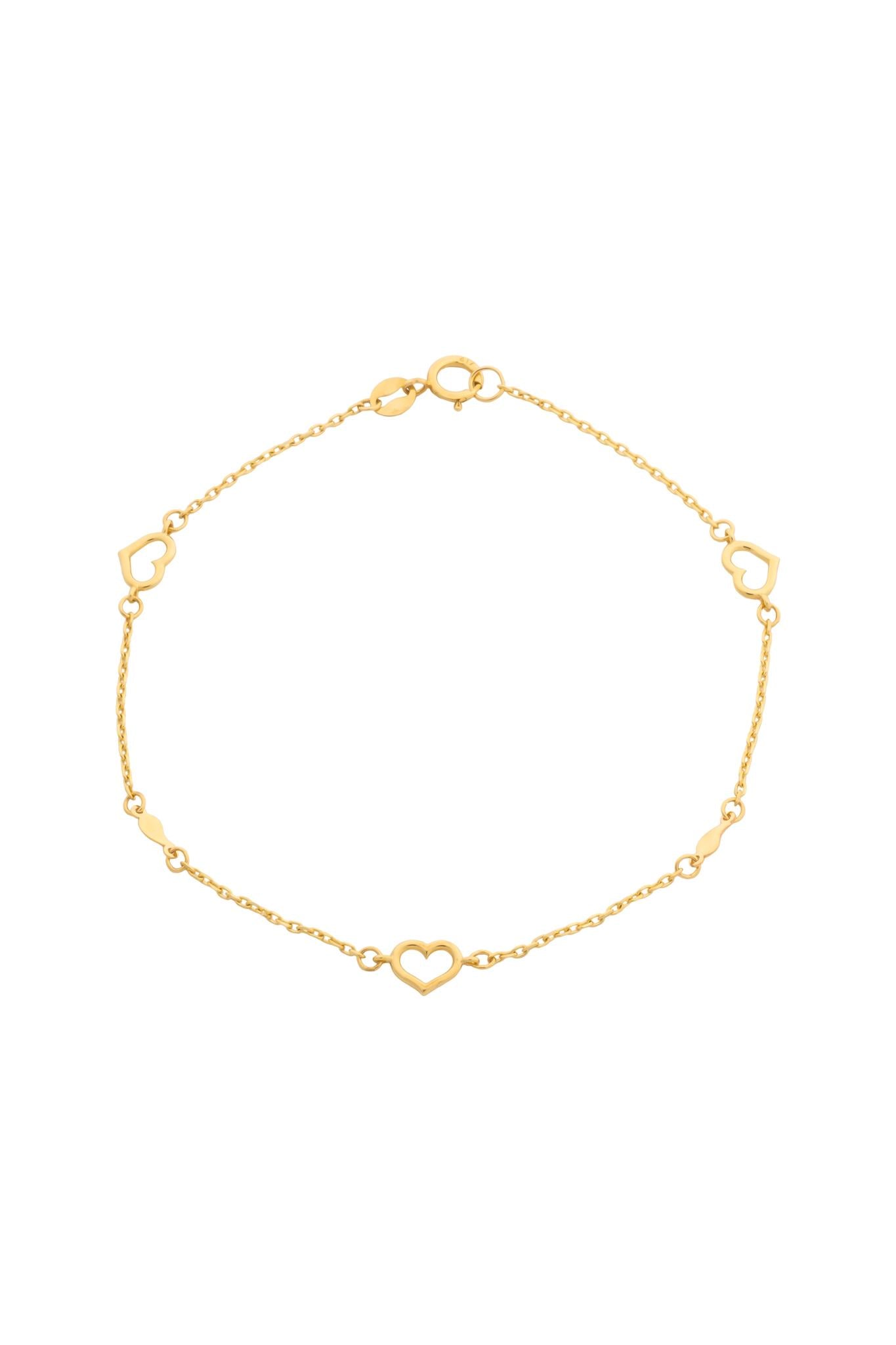 Pulsera en 10 kilates con corazones huecos y placa lisa.png
