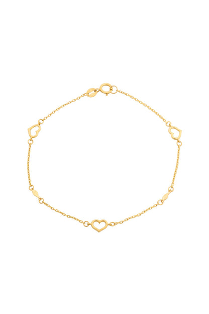 Pulsera en 10 kilates con corazones huecos y placa lisa.png