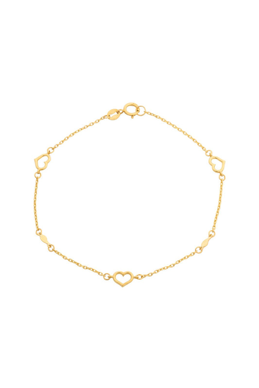 Pulsera en 10 kilates con corazones huecos y placa lisa.png