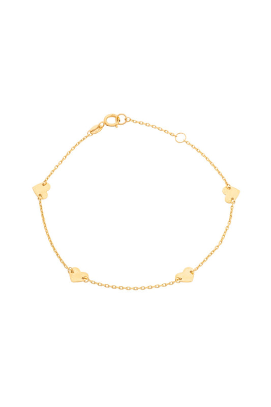 Pulsera en 10 kilates con cuatro corazones en placa lisa.png