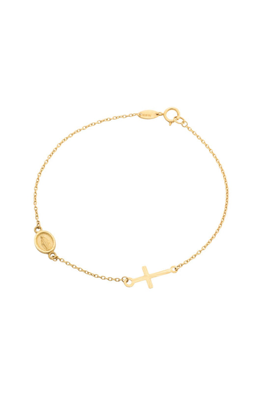 Pulsera en 10 kilates con virgen milagrosa y cruz plana.png