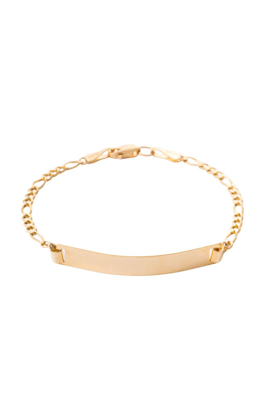 Pulsera esclava 10K con placa central lisa y tejido Cartier delgado..png