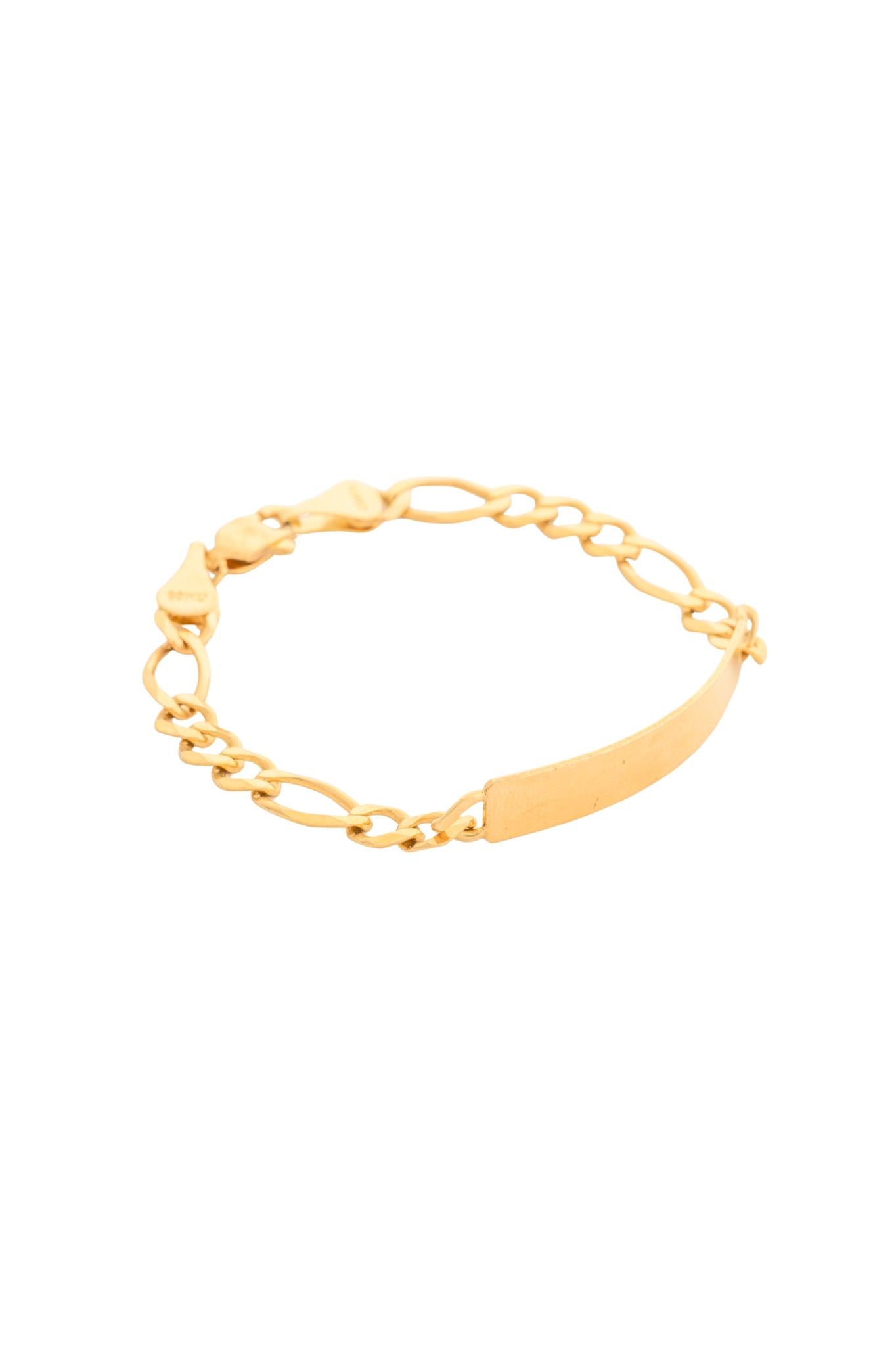 Pulsera esclava 10K con placa central lisa y tejido Cartier grueso..png