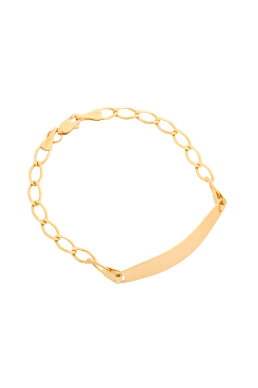 Pulsera esclava 10K con placa central lisa y tejido de eslabones de semilla grandes..png