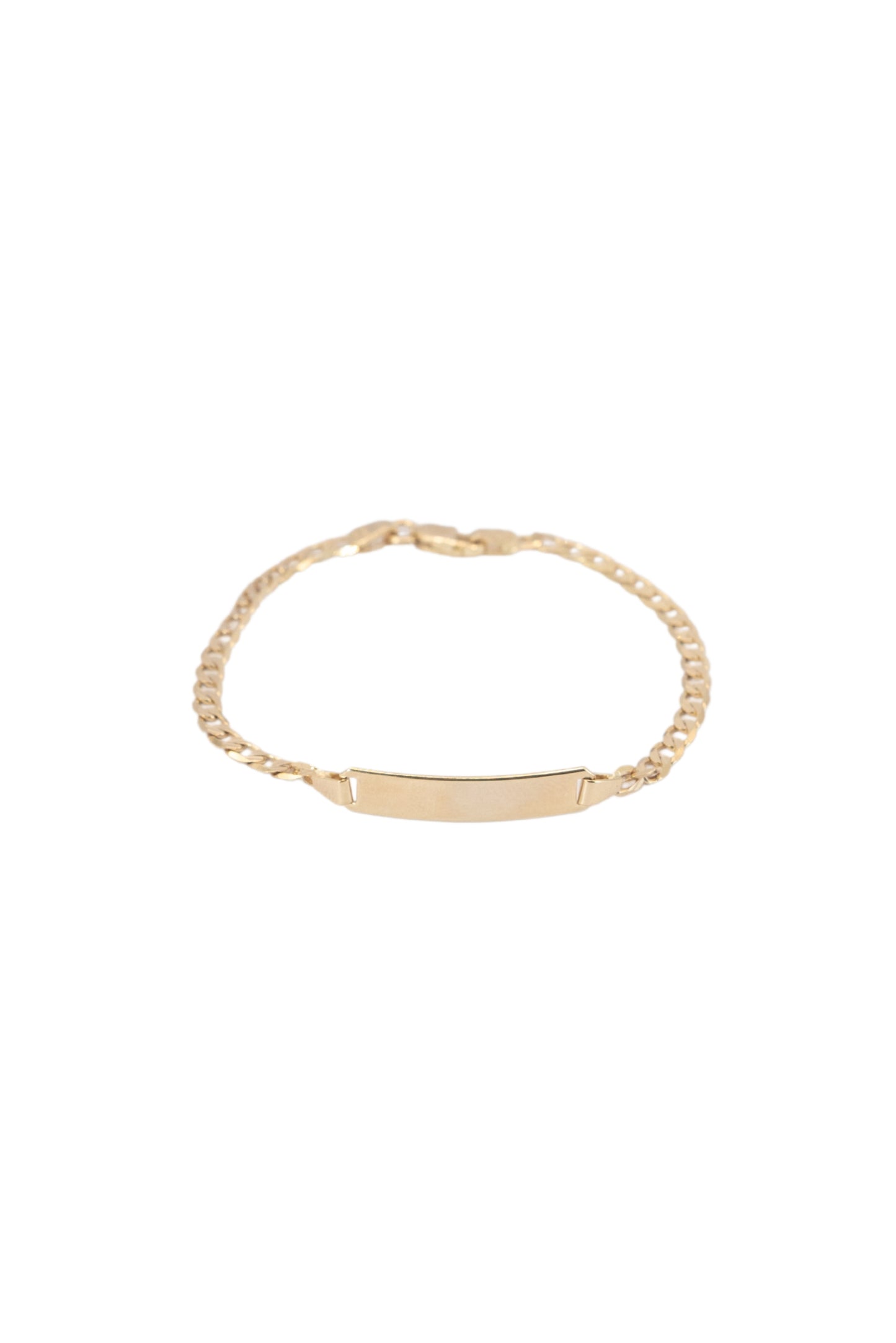 Pulsera esclava 10 kilates eslabón cubano diamantado  y placa lisa al centro..png