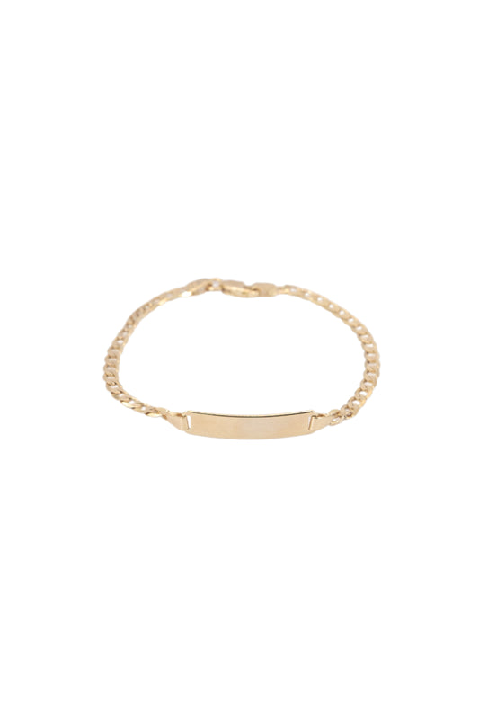 Pulsera esclava 10 kilates eslabón cubano diamantado  y placa lisa al centro..png