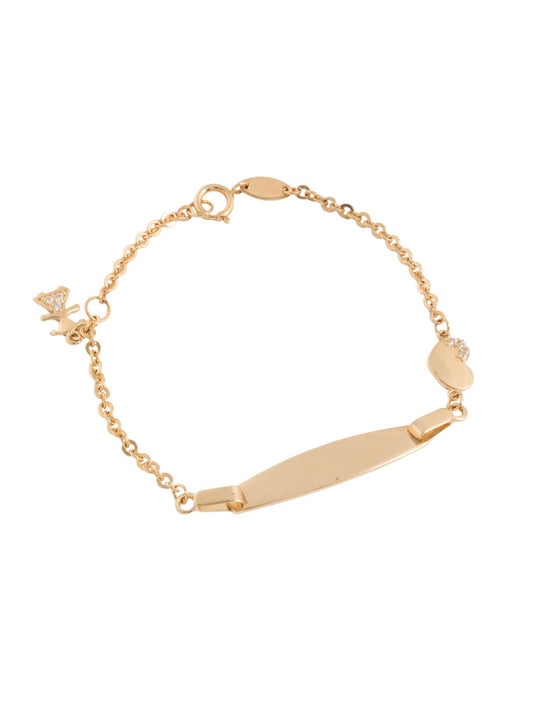 Pulsera esclava 10 kilates placa en forma de semilla y corazones lisos y orilla zirconias.png