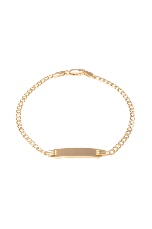 Pulsera esclava de oro sólido en 10 kilates con tejido barbado y placa lisa al centro..png
