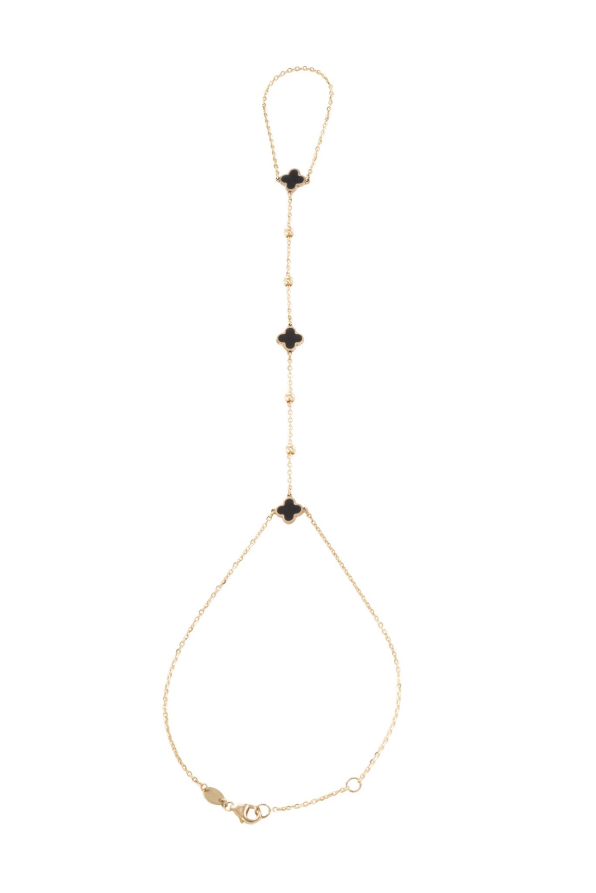 Pulsera handchain 10 kilates flores negras y bolitas..png