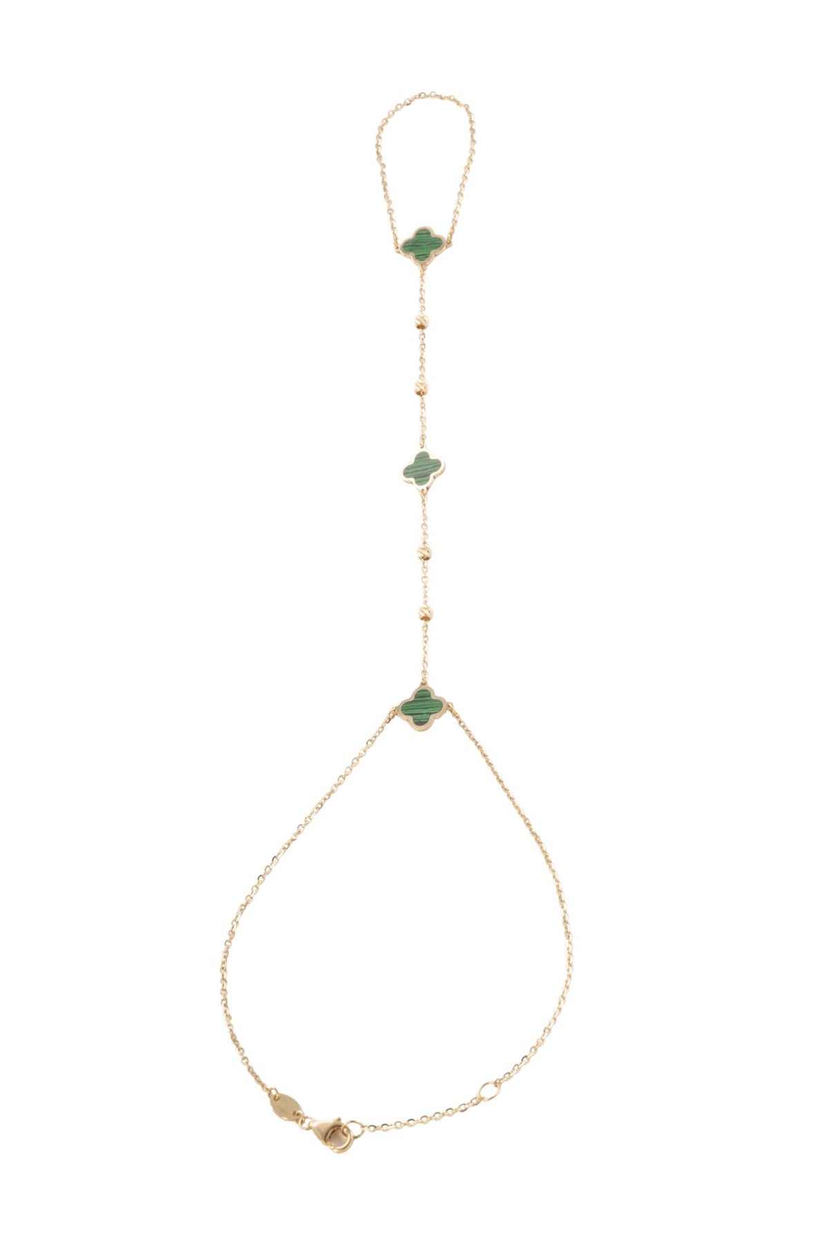 Pulsera handchain 10 kilates flores verdes y bolitas..png