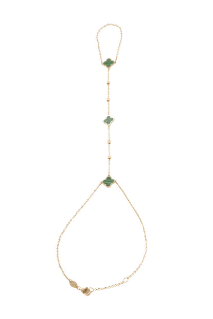 Pulsera handchain 10 kilates flores verdes y bolitas..png