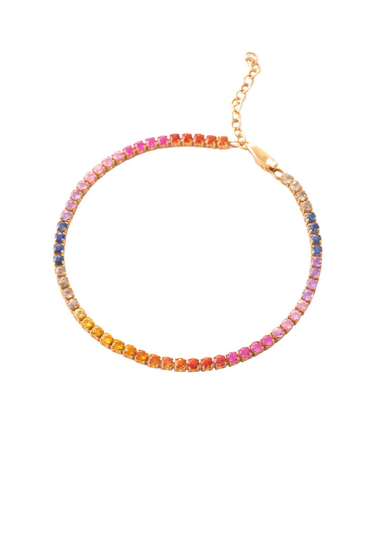 Pulsera tenis de oro sólido en 14 kilates con zafiros rainbow de 3.01 ct montados sobre oro amarillo..png