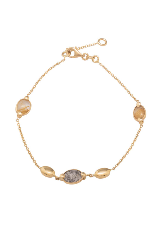 Pulso de oro sólido en 14 kilates con cuarzos rutilados amarillos, azules y semillas de oro amarillo lisos biselados..png