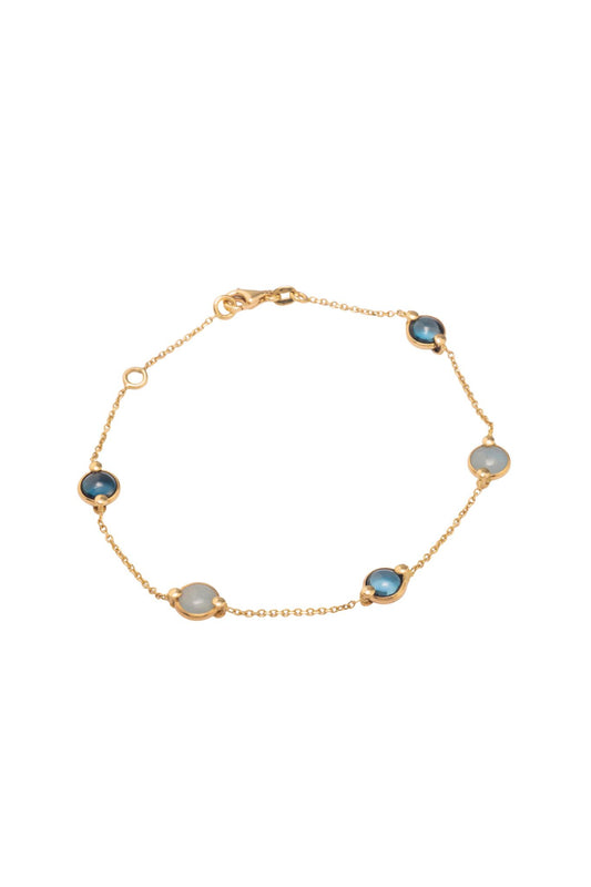 Pulso de oro sólido en 14 kilates con piedras iolita y aguamarina circulares biseladas separadas..png